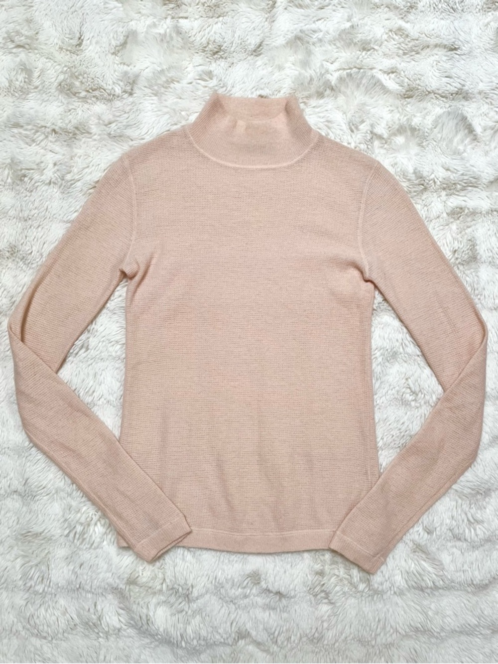 Vince Pale Pink Wool Cashmere Textured Mockneck Sweater